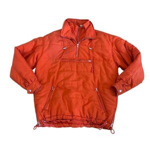Club Monaco Jacket Bomber Men Lg Orange Quilted Pullover Adjustable Hem Half Zip